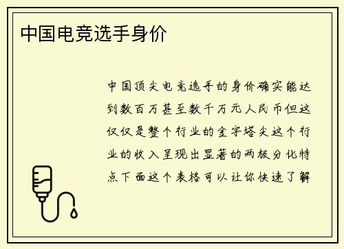 中国电竞选手身价